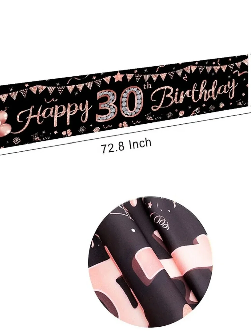 Happy 30th Birthday Banner - Black with Pink Accents